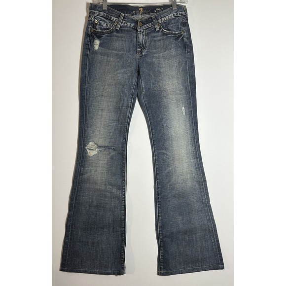 7 FOR ALL MANKIND - Flare Size 26 x 32 Blue Jeans Distressed Wash - PreOwned - Picture 4 of 8
